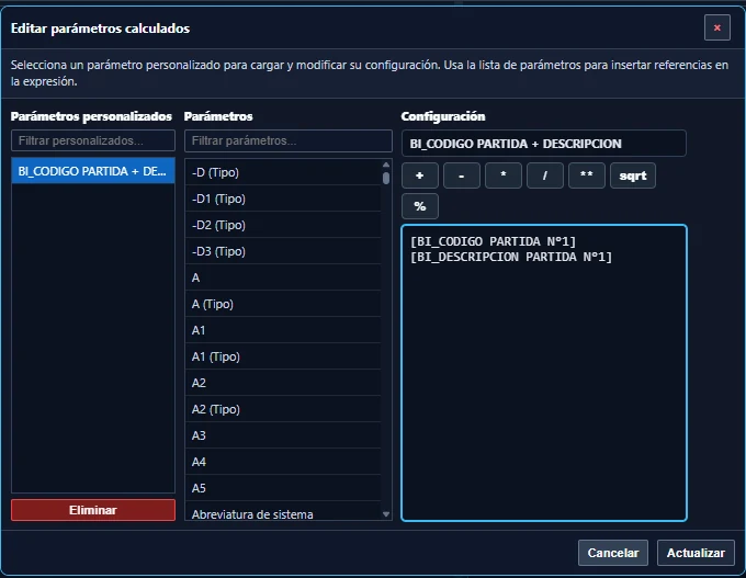 Editar parámetro calculado