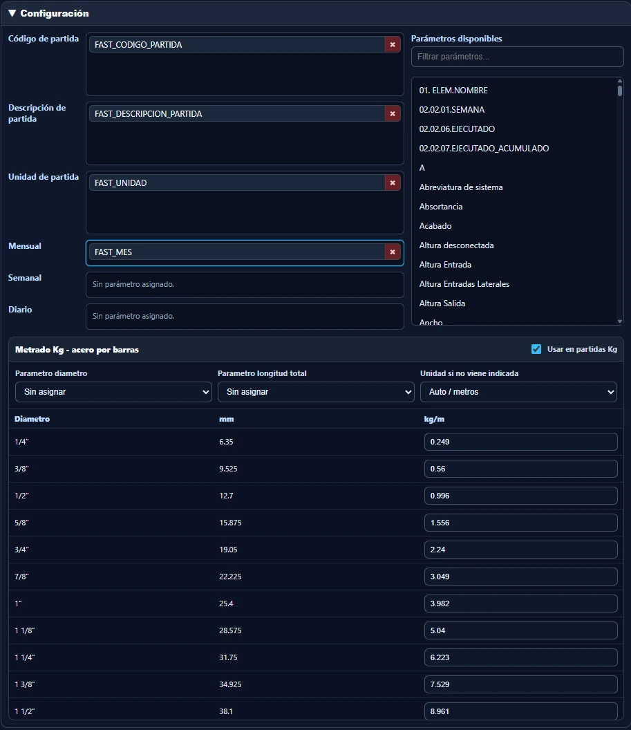 Configuración Obras