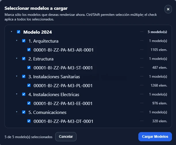 Selección de modelos a cargar
