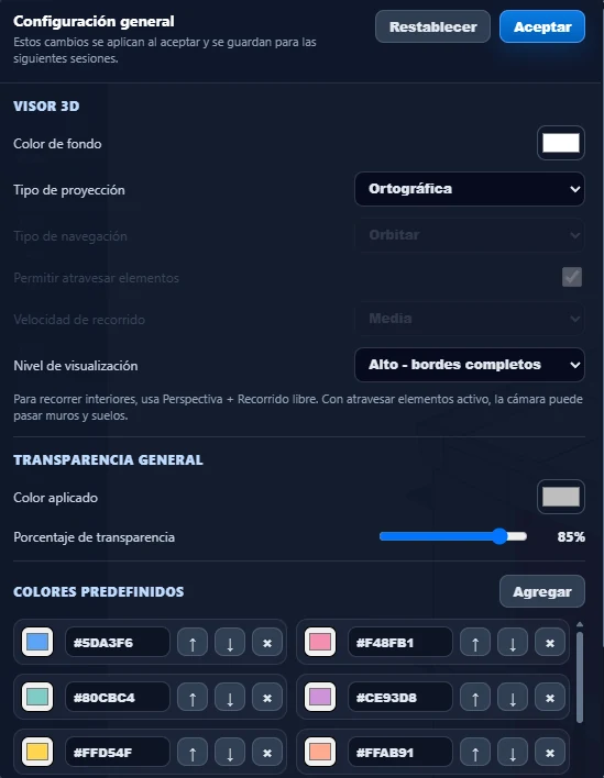 Configuración general en modo ortográfico