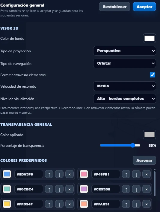 Configuración general con perspectiva