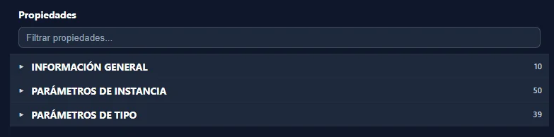 Grupos del panel de propiedades